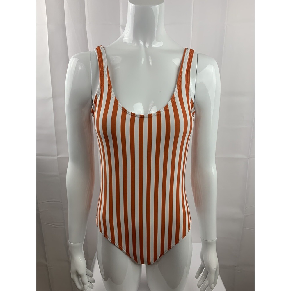 Women's Stripe Swim Deep Side Scoop Tank One Piece Swimsuit‎  Sz Small NWT